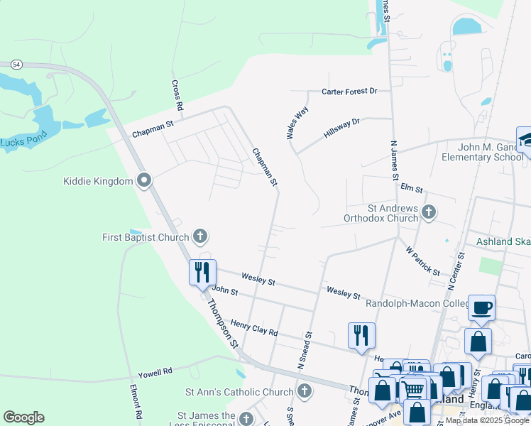 map of restaurants, bars, coffee shops, grocery stores, and more near 511 Chapman Street in Ashland