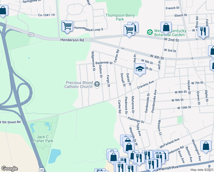 map of restaurants, bars, coffee shops, grocery stores, and more near 679 Fargo St in Owensboro