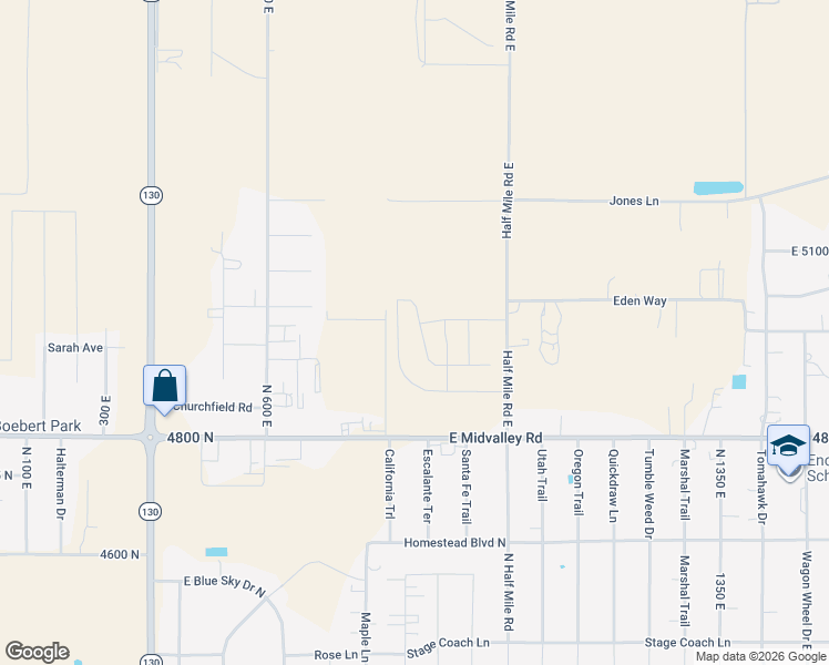 map of restaurants, bars, coffee shops, grocery stores, and more near 5018 North Remington Road in Cedar City