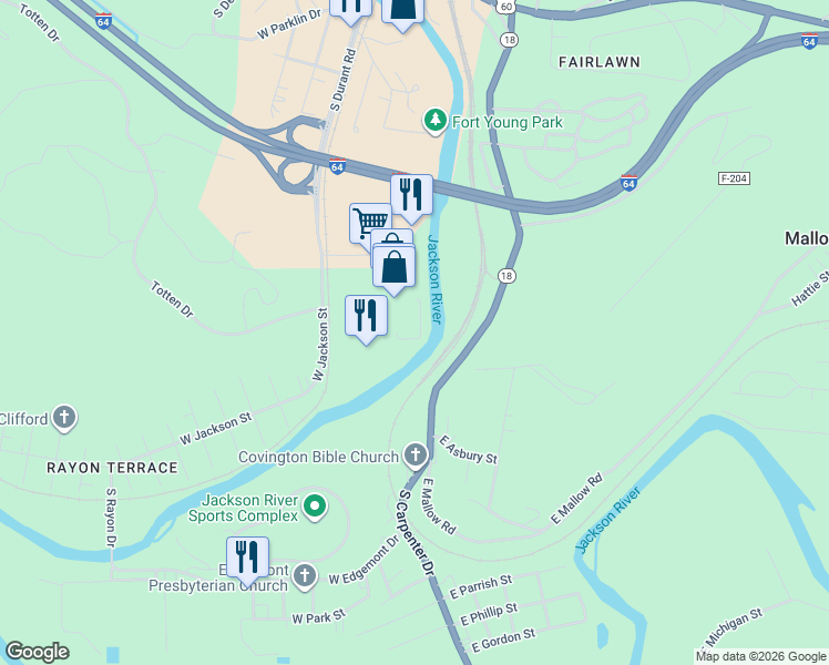 map of restaurants, bars, coffee shops, grocery stores, and more near Applebee Way in Covington