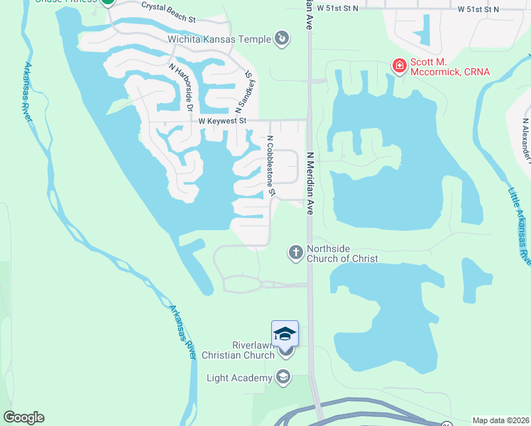 map of restaurants, bars, coffee shops, grocery stores, and more near 4684-4706 North Cobblestone Street in Wichita