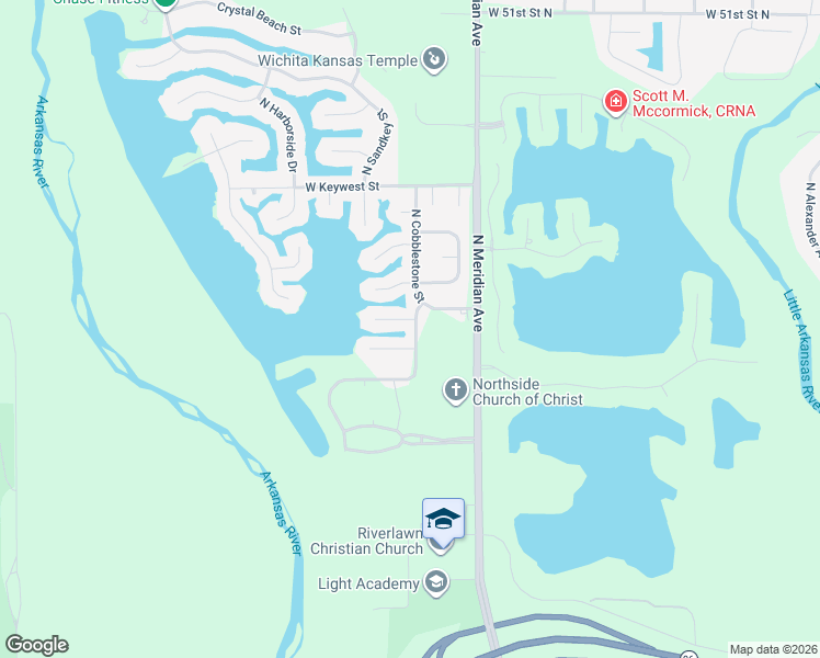 map of restaurants, bars, coffee shops, grocery stores, and more near 4684-4706 North Cobblestone Street in Wichita