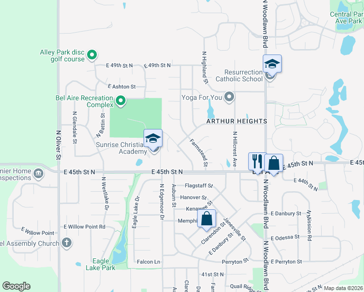 map of restaurants, bars, coffee shops, grocery stores, and more near 4744 North Hedgerow Street in Bel Aire
