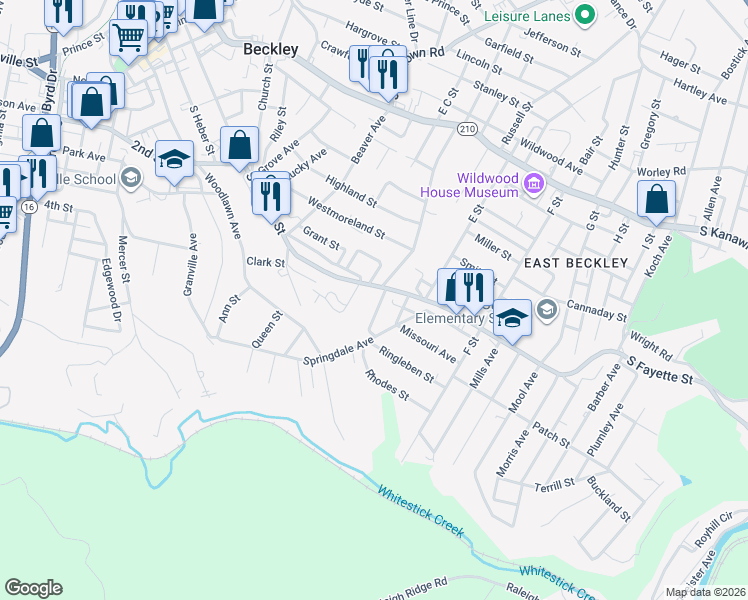 map of restaurants, bars, coffee shops, grocery stores, and more near 901-913 S Fayette St in Beckley