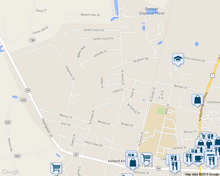 map of restaurants, bars, coffee shops, grocery stores, and more near 113 North Macon Terrace in Ashland