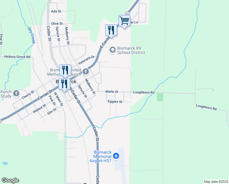 map of restaurants, bars, coffee shops, grocery stores, and more near 406 Merle Street in Bismarck