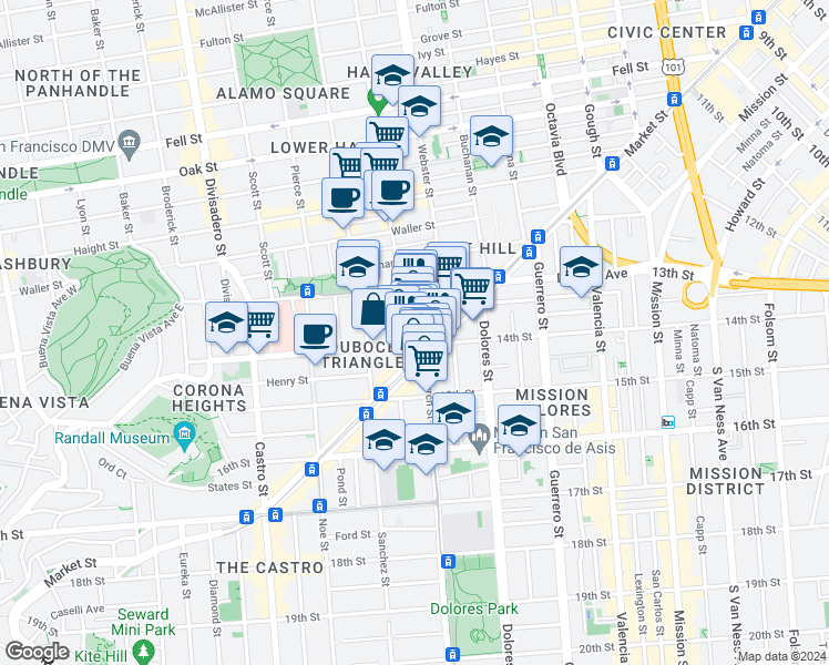 map of restaurants, bars, coffee shops, grocery stores, and more near 714 14th Street in San Francisco