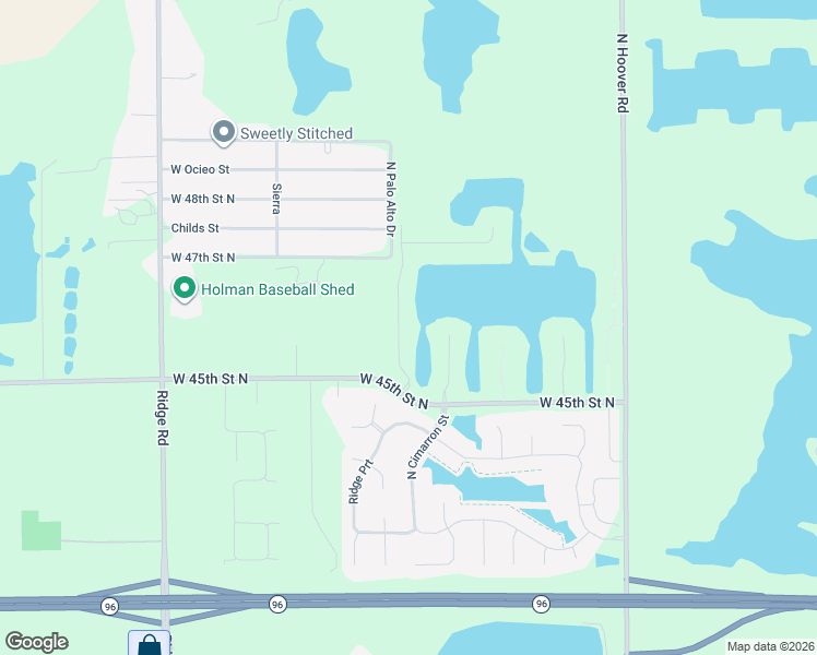 map of restaurants, bars, coffee shops, grocery stores, and more near 6416 West 45th Street North in Wichita