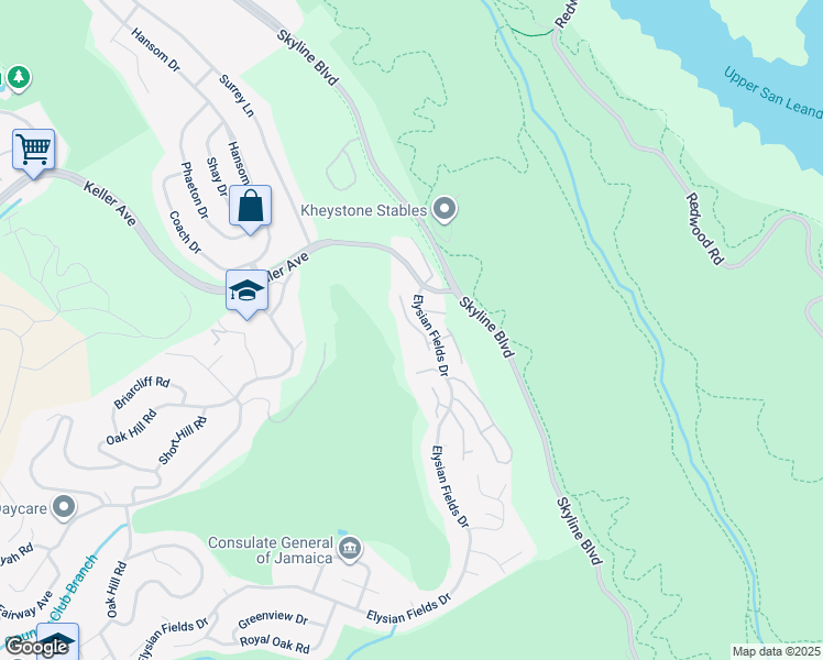 map of restaurants, bars, coffee shops, grocery stores, and more near 81 Mountain Valley in Oakland