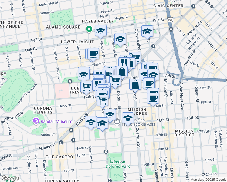 map of restaurants, bars, coffee shops, grocery stores, and more near in San Francisco