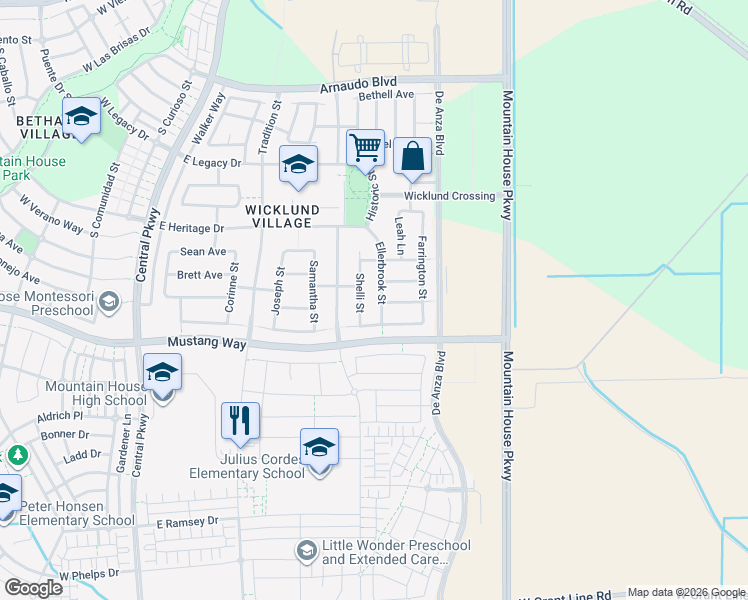 map of restaurants, bars, coffee shops, grocery stores, and more near 799 Ellerbrook Street in Tracy