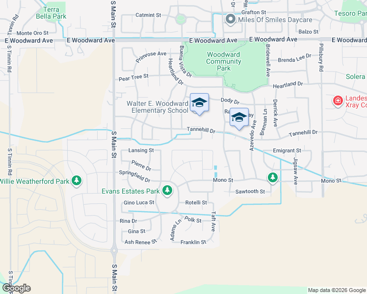 map of restaurants, bars, coffee shops, grocery stores, and more near 542 Albrecht Street in Manteca