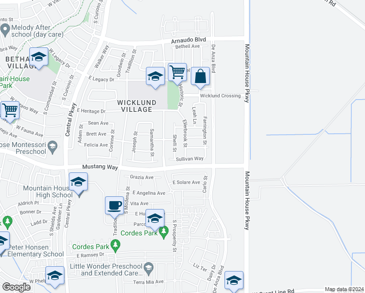 map of restaurants, bars, coffee shops, grocery stores, and more near 799 Ellerbrook Street in Tracy