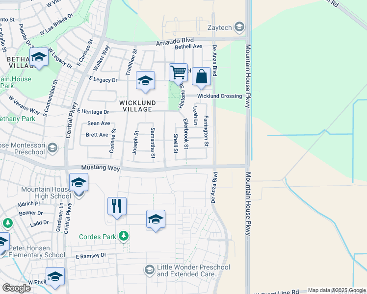 map of restaurants, bars, coffee shops, grocery stores, and more near 799 Ellerbrook Street in Tracy