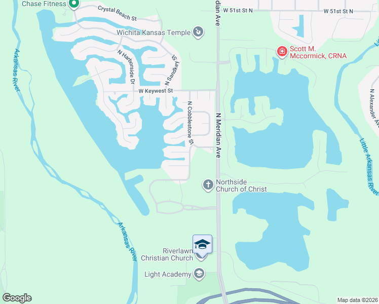 map of restaurants, bars, coffee shops, grocery stores, and more near 4684 North Cobblestone Street in Wichita