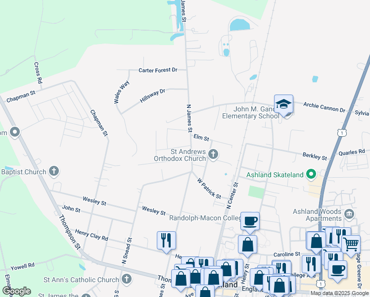map of restaurants, bars, coffee shops, grocery stores, and more near 103 North Macon Terrace in Ashland