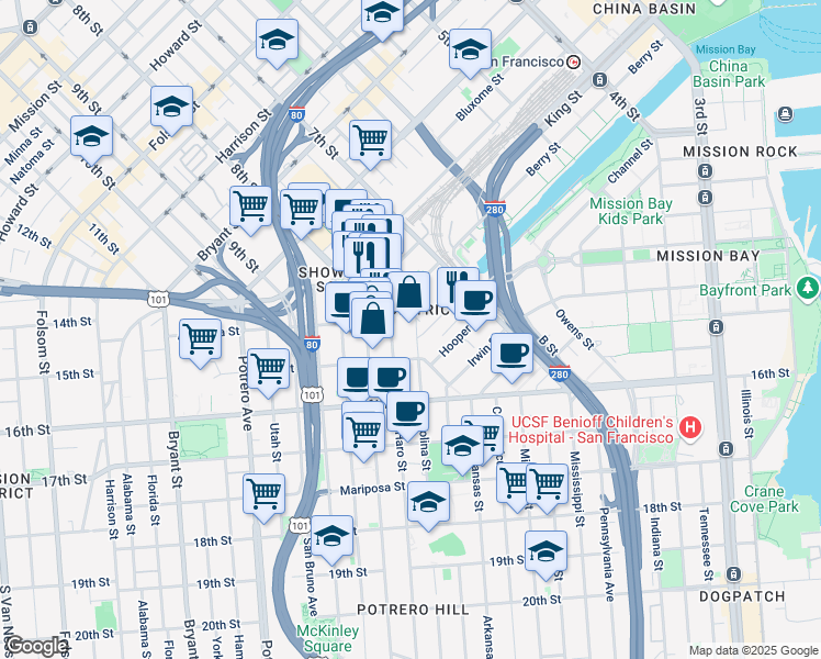 map of restaurants, bars, coffee shops, grocery stores, and more near in San Francisco
