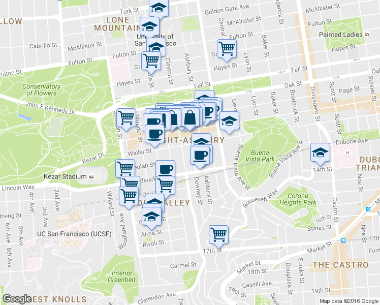 map of restaurants, bars, coffee shops, grocery stores, and more near in San Francisco