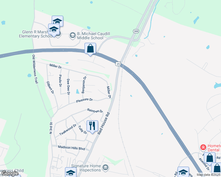 map of restaurants, bars, coffee shops, grocery stores, and more near 1214 Miller Drive in Richmond