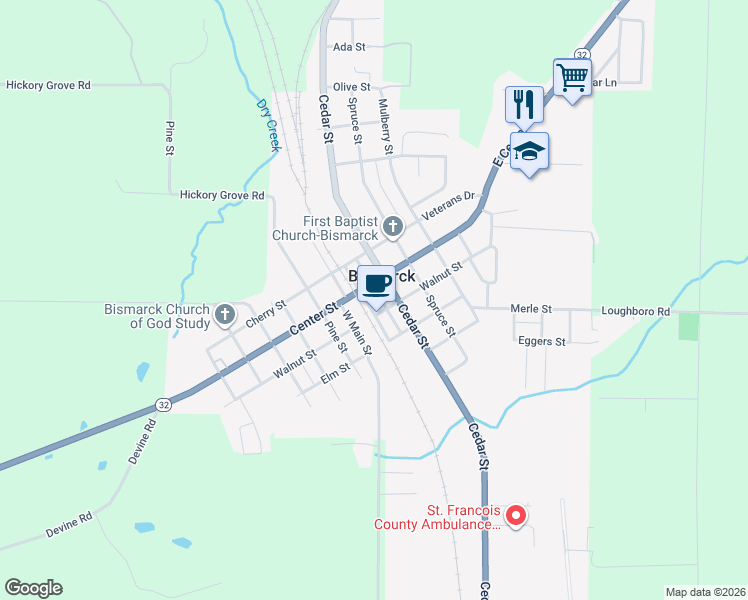 map of restaurants, bars, coffee shops, grocery stores, and more near in Bismarck
