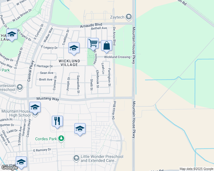 map of restaurants, bars, coffee shops, grocery stores, and more near 539 Burk Place in Mountain House