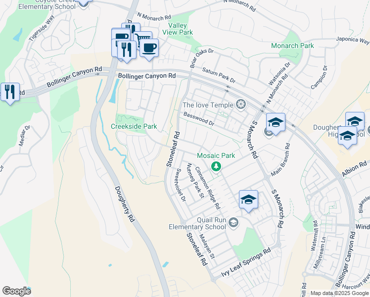 map of restaurants, bars, coffee shops, grocery stores, and more near 1066 South Wedgwood Road in San Ramon