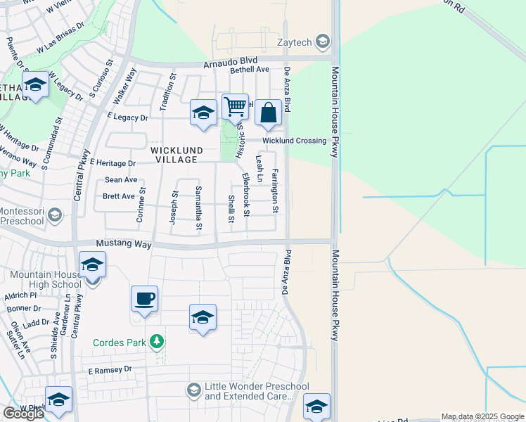 map of restaurants, bars, coffee shops, grocery stores, and more near 539 Burk Place in Mountain House