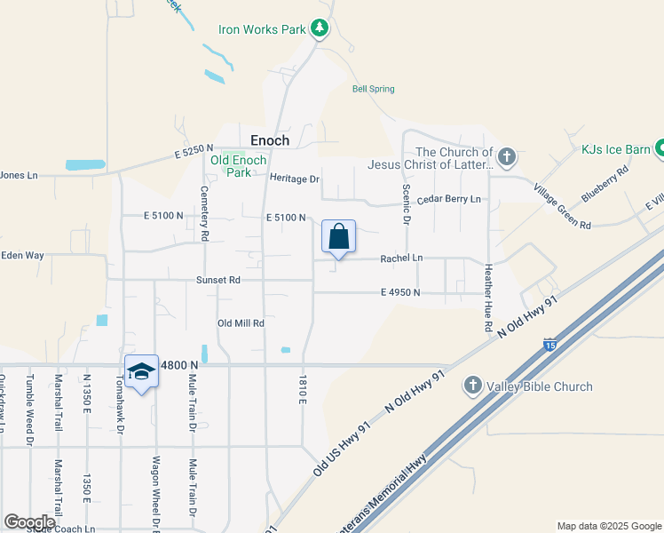 map of restaurants, bars, coffee shops, grocery stores, and more near 1856 Rachel Lane in Cedar City