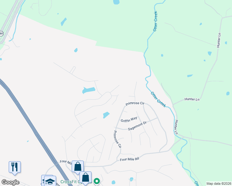 map of restaurants, bars, coffee shops, grocery stores, and more near 182 Primrose Circle in Richmond