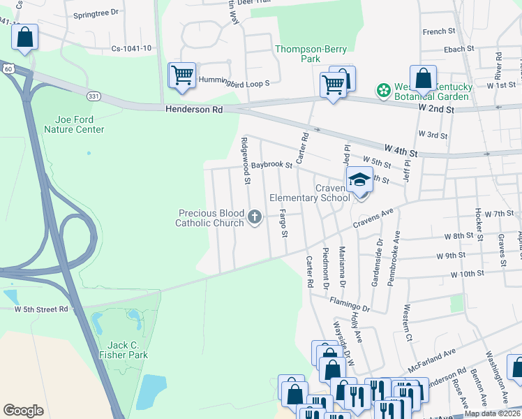 map of restaurants, bars, coffee shops, grocery stores, and more near 680 Dalton St in Owensboro