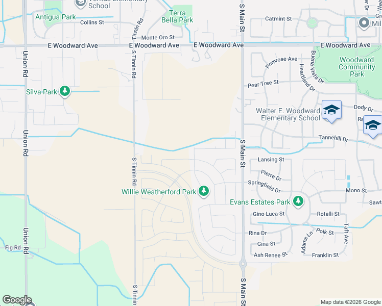 map of restaurants, bars, coffee shops, grocery stores, and more near 2299 Bharvani Avenue in Manteca