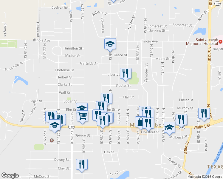 map of restaurants, bars, coffee shops, grocery stores, and more near 442 North 16th Street in Murphysboro