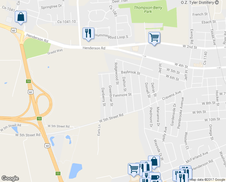 map of restaurants, bars, coffee shops, grocery stores, and more near 671 Greenbriar Street in Owensboro