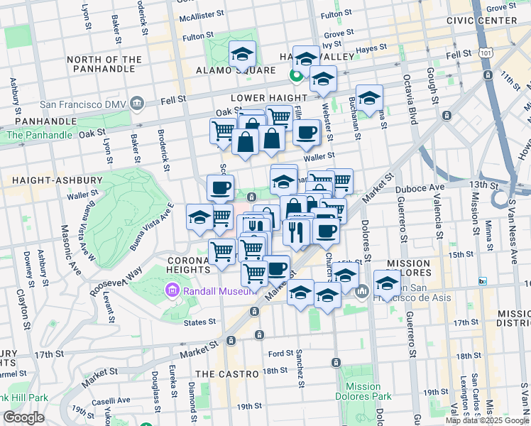 map of restaurants, bars, coffee shops, grocery stores, and more near in San Francisco