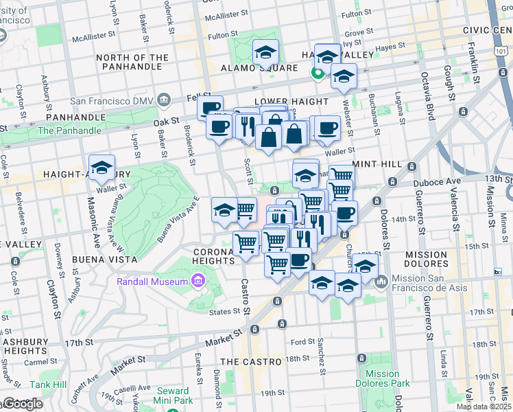 map of restaurants, bars, coffee shops, grocery stores, and more near in San Francisco