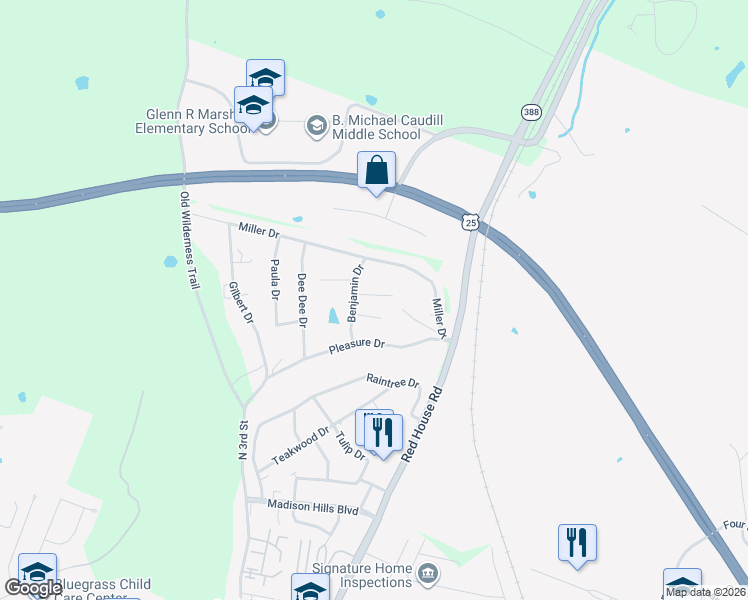 map of restaurants, bars, coffee shops, grocery stores, and more near 605 Benjamin Drive in Richmond