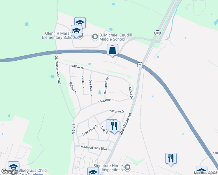 map of restaurants, bars, coffee shops, grocery stores, and more near 605 Benjamin Drive in Richmond