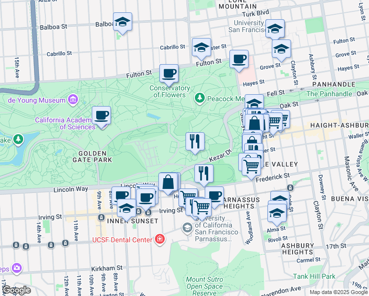 map of restaurants, bars, coffee shops, grocery stores, and more near 320 Bowling Green Drive in San Francisco