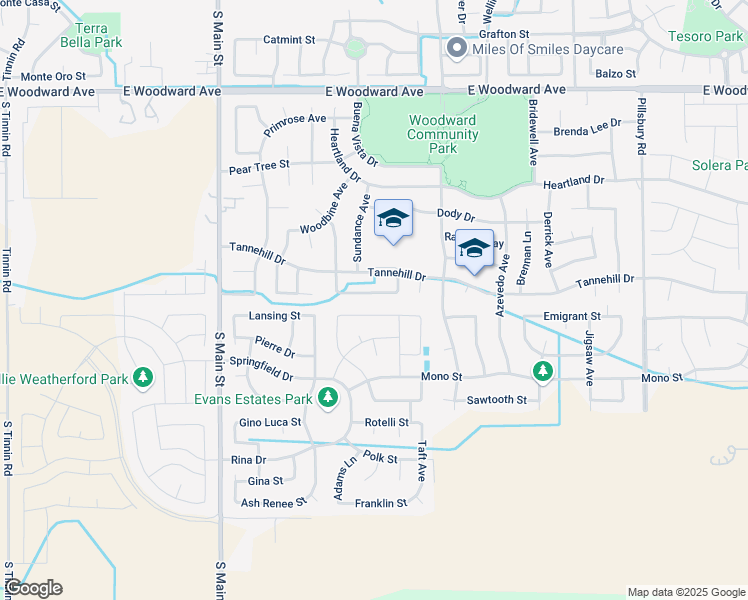 map of restaurants, bars, coffee shops, grocery stores, and more near 542 Albrecht Street in Manteca