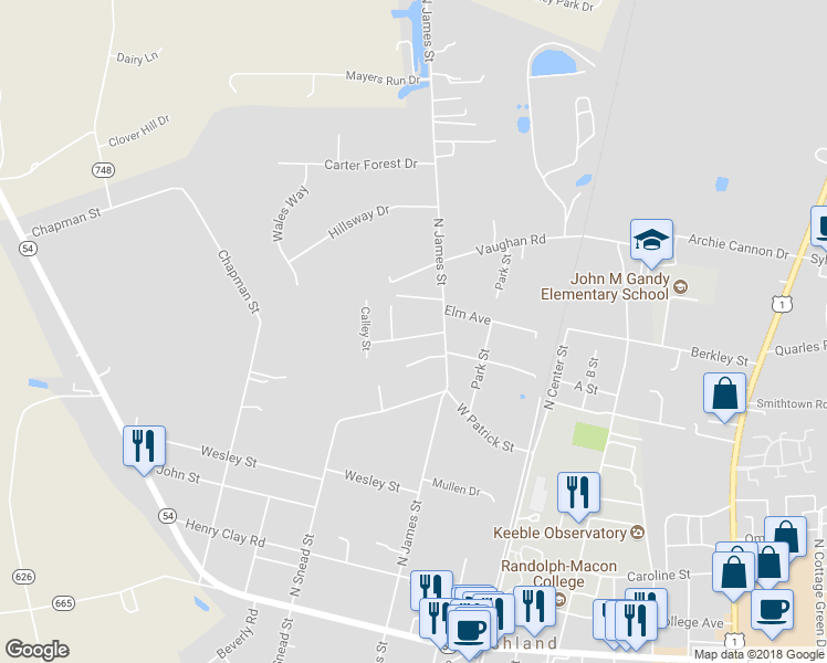 map of restaurants, bars, coffee shops, grocery stores, and more near 106 North Macon Terrace in Ashland