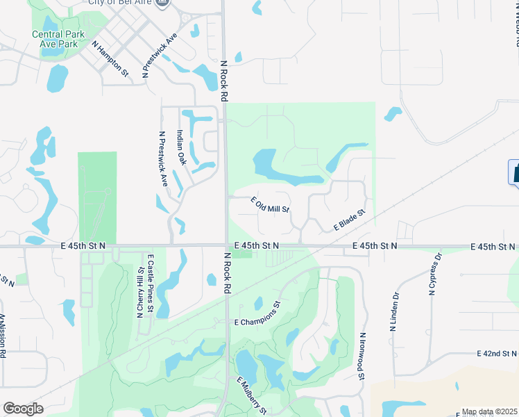 map of restaurants, bars, coffee shops, grocery stores, and more near 8165 East Old Mill Court in Wichita