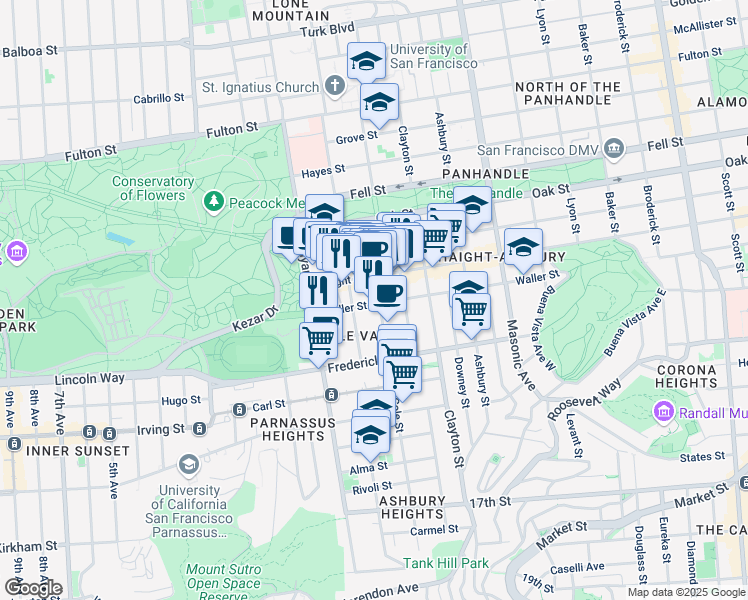 map of restaurants, bars, coffee shops, grocery stores, and more near in San Francisco