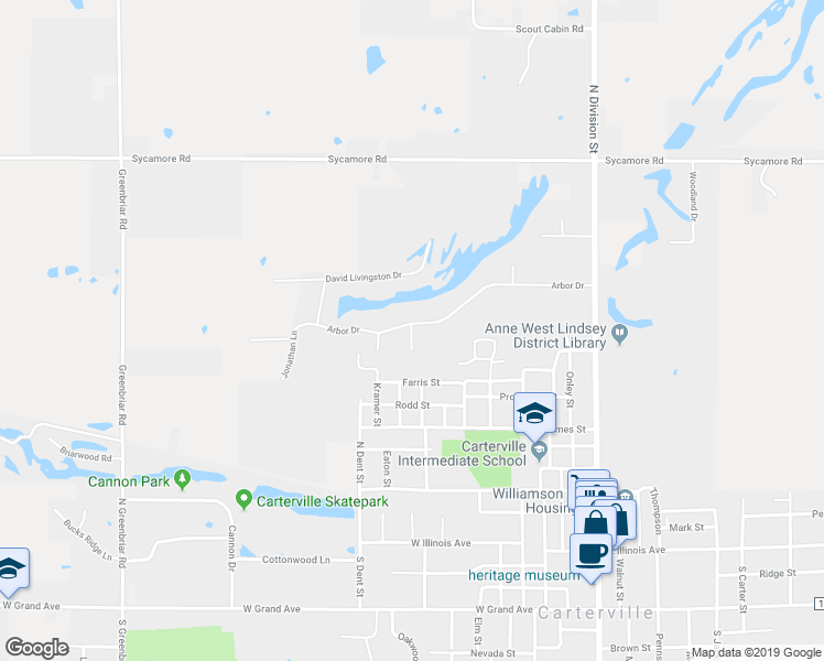 map of restaurants, bars, coffee shops, grocery stores, and more near 500 Rachael Court in Carterville