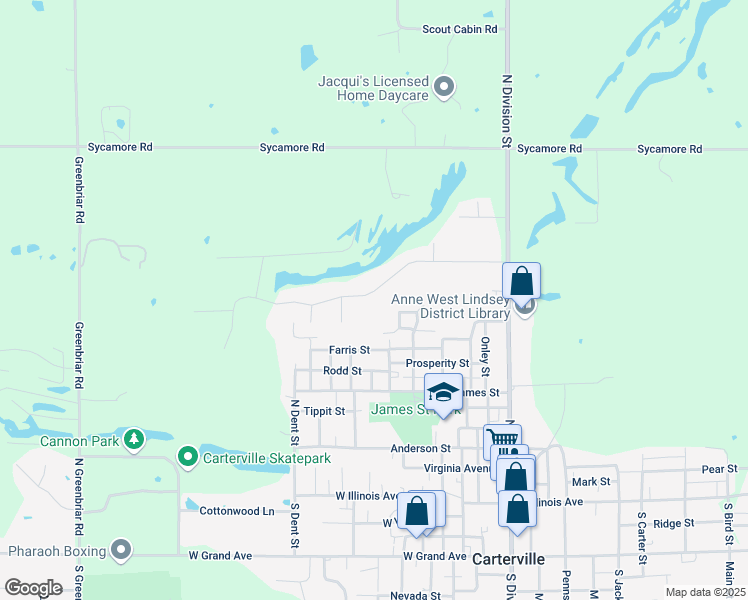 map of restaurants, bars, coffee shops, grocery stores, and more near 405 Arbor Drive in Carterville