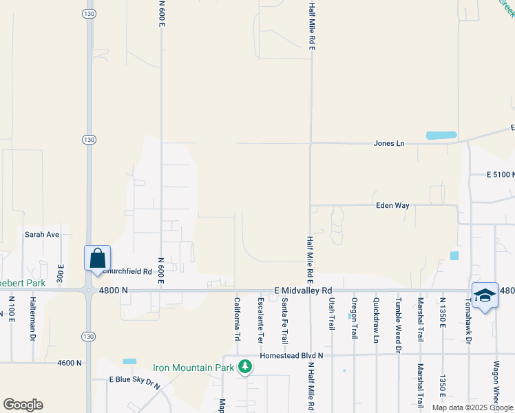 map of restaurants, bars, coffee shops, grocery stores, and more near 5018 North Remington Road in Cedar City