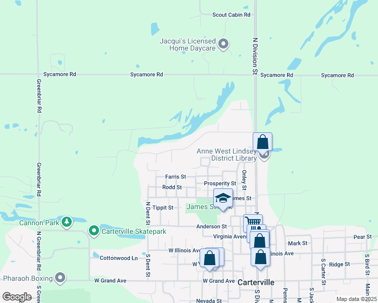 map of restaurants, bars, coffee shops, grocery stores, and more near 405 Arbor Drive in Carterville