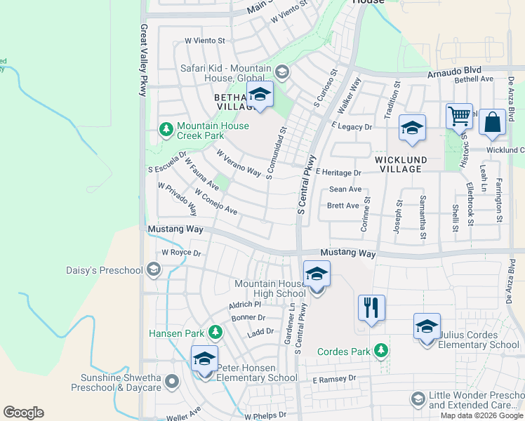 map of restaurants, bars, coffee shops, grocery stores, and more near 782 Comunidad Street in Mountain House