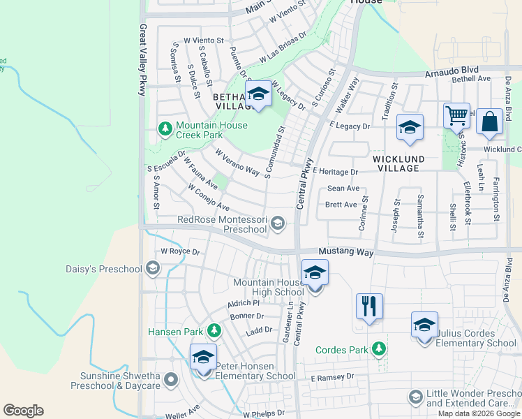 map of restaurants, bars, coffee shops, grocery stores, and more near 202 Fauna Avenue in Mountain House