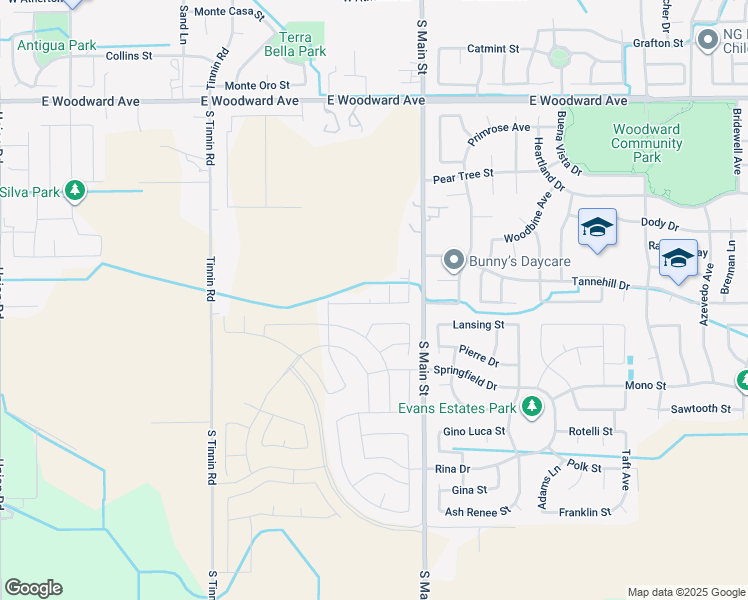 map of restaurants, bars, coffee shops, grocery stores, and more near 20955 Manteca Road in Manteca