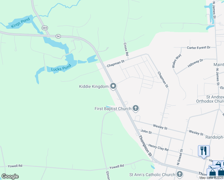 map of restaurants, bars, coffee shops, grocery stores, and more near 819 Thompson Street in Ashland